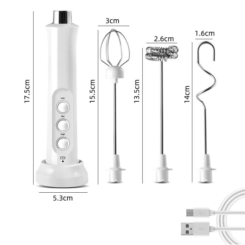 3-in-1 Rechargeable Electric Milk Frother Handheld Drink Mixer-Orizon Depot