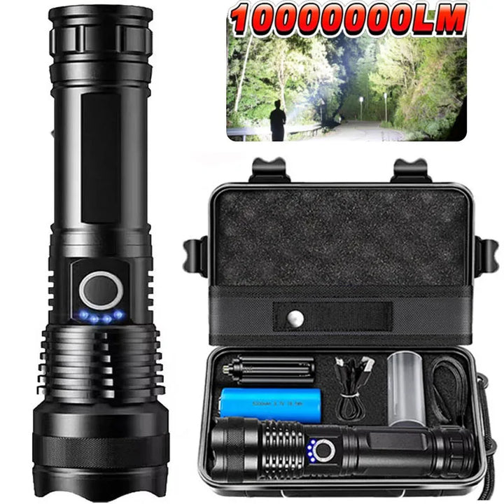 High-Power Rechargeable LED Tactical Flashlight with Zoom for Outdoors