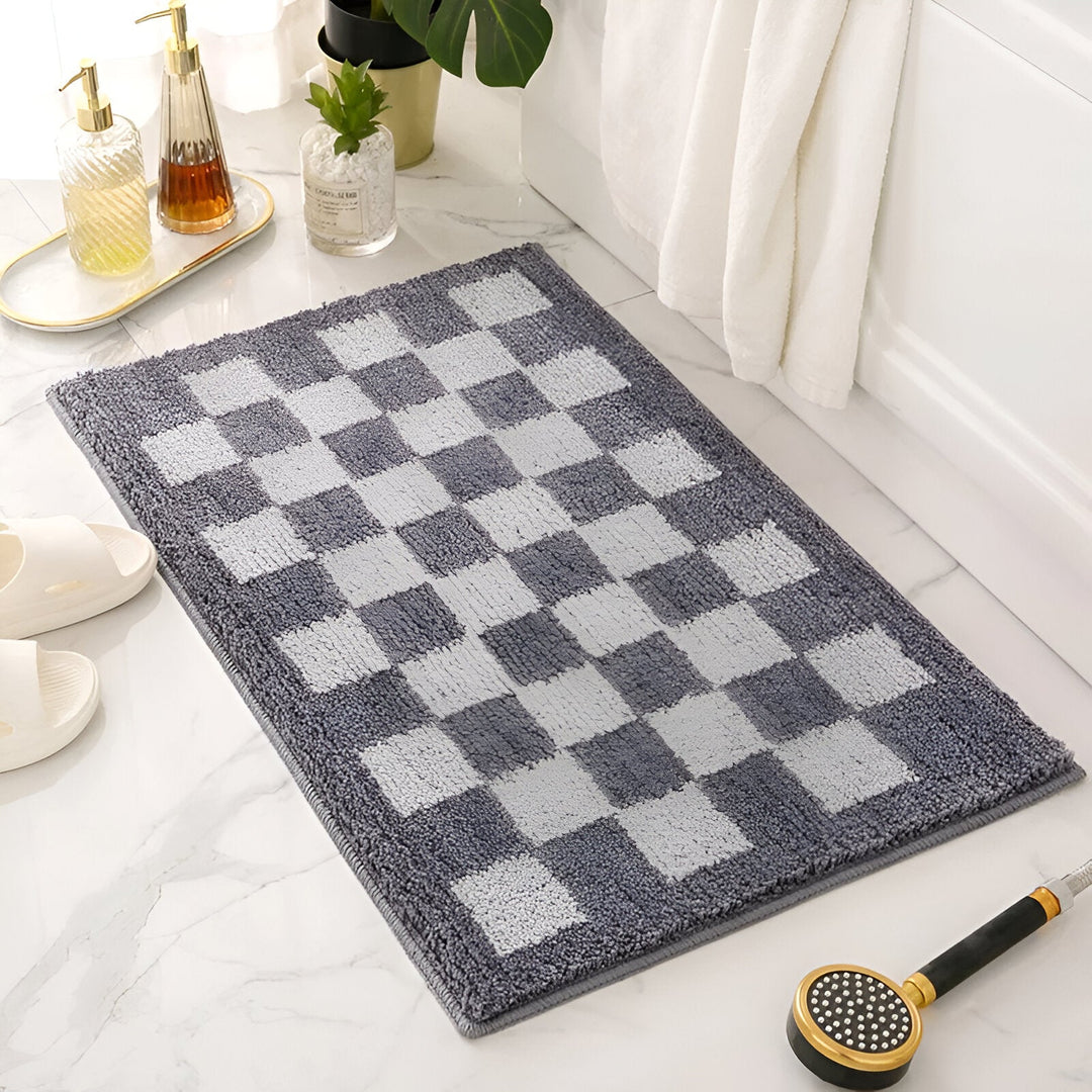 Plush Checkered Bath Mat for Ultimate Comfort and Style-Orizon Depot