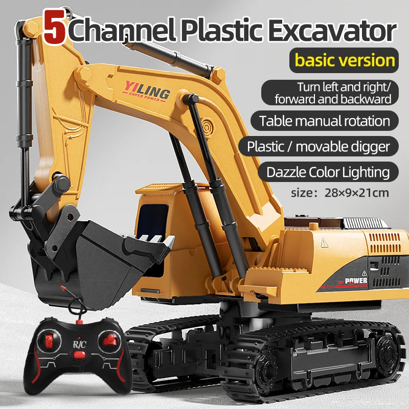 Remote Control Excavator Toy Car with Lights & Sound for Kids