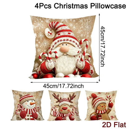Christmas's 4pcs Gnome Gingerbread Man Throw Pillow Covers