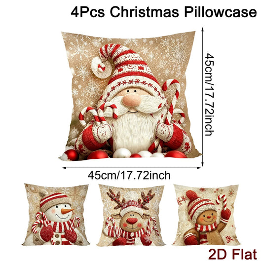 Christmas's 4pcs Gnome Gingerbread Man Throw Pillow Covers