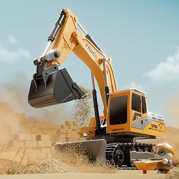 Remote Control Excavator Toy Car with Lights & Sound for Kids