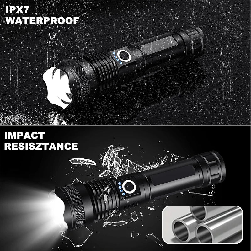 High-Power Rechargeable LED Tactical Flashlight with Zoom for Outdoors