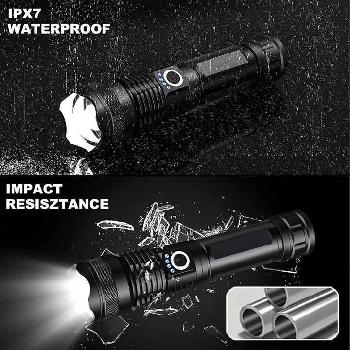 High-Power Rechargeable LED Tactical Flashlight with Zoom for Outdoors