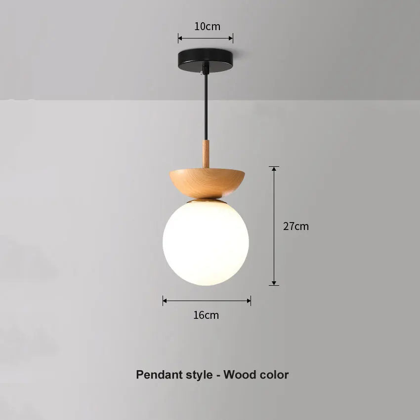 Nordic Glass Ball Ceiling and Pendant Light with Wood Finish