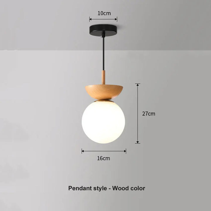 Nordic Glass Ball Ceiling and Pendant Light with Wood Finish