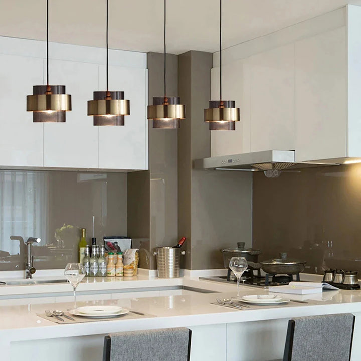 Modern Brass Cylinder Pendant Light | Nordic Glass Design