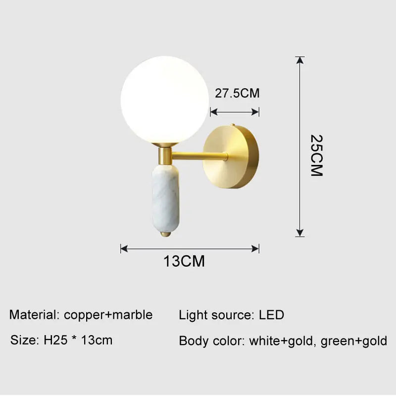 Modern Gold Finish Marble and Glass Wall Sconce Lamp