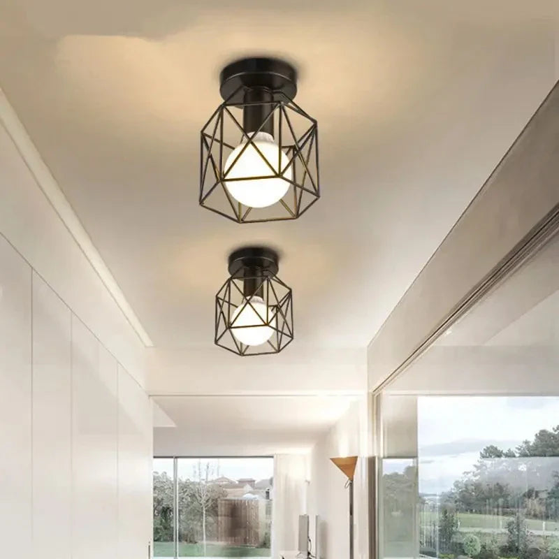 Geometric Metal Cage Design Modern Gold Ceiling Light Fixture