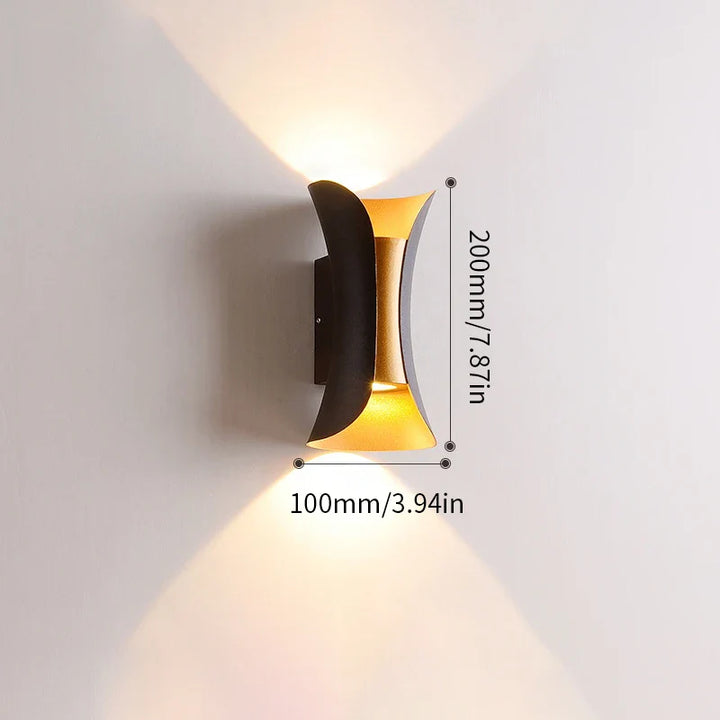 Sleek Black and Gold Waterproof LED Wall Light Fixture
