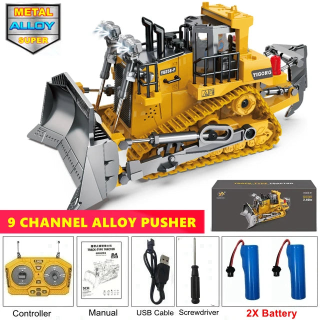 Remote Control 4WD Excavator Dump Truck Bulldozer Toy for Kids
