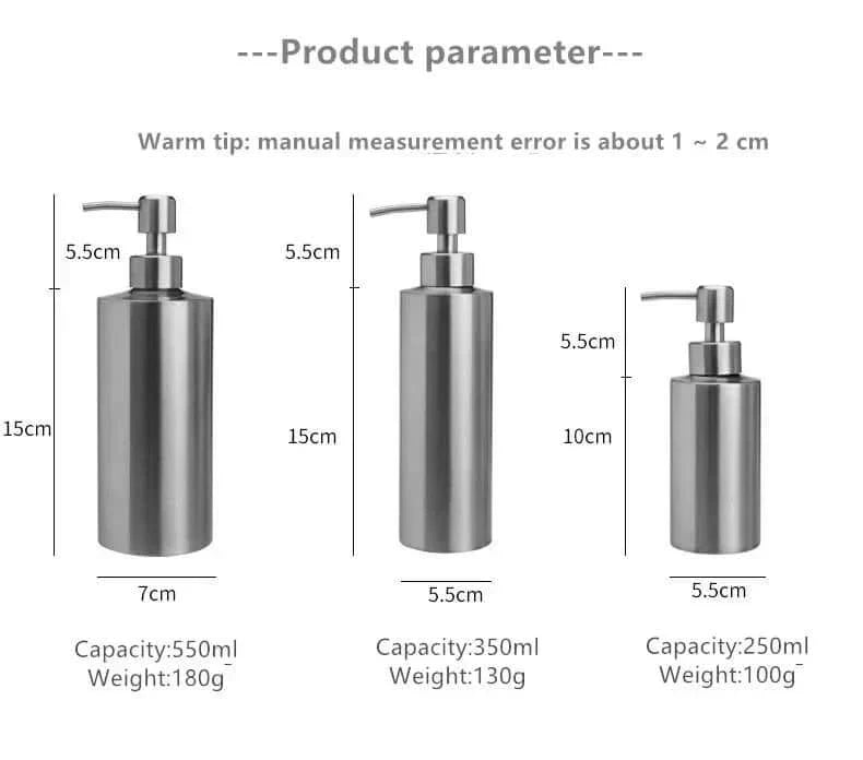 Elegant Stainless Steel Hand Pump Soap Dispenser - 250ml/350ml/550ml-Orizon Depot