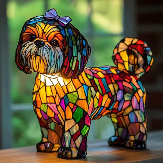 Colorful Dog Breed Decorative Glass Table Lamp for Artistic Lighting