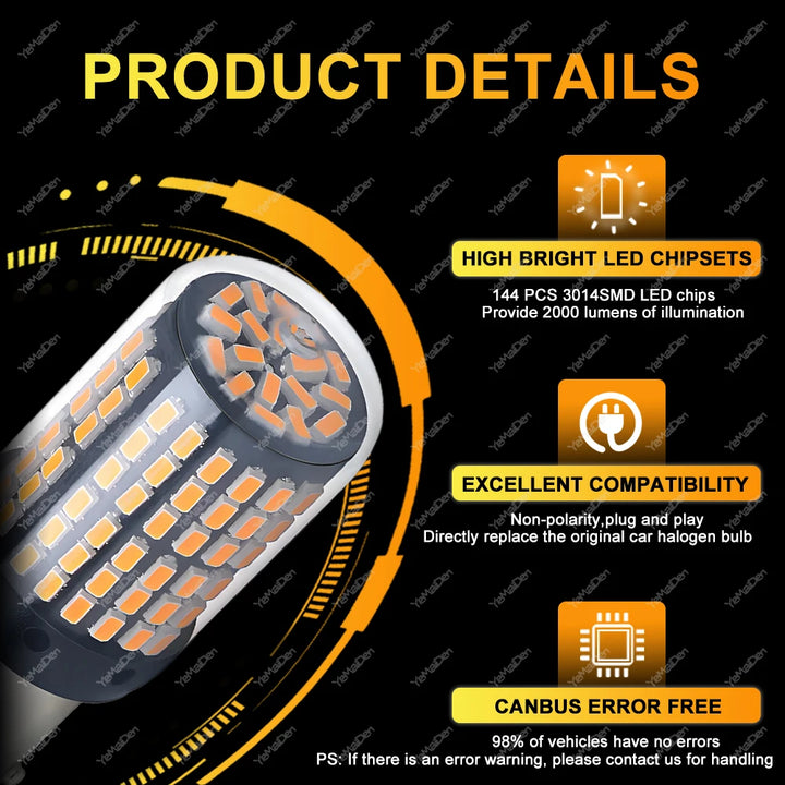LED Signal Light Bulb Set for Car Turn Signal Tail Reverse Lights 6500K White