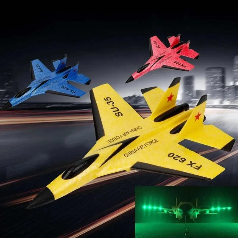 Remote Control Glider Plane with LED Lights - Foam Toy for Kids