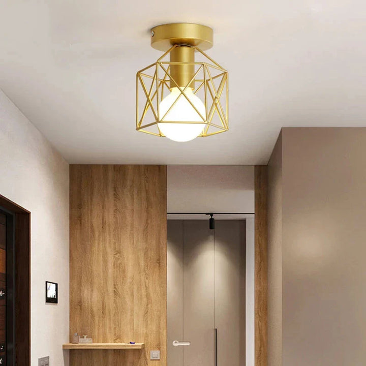 Geometric Metal Cage Design Modern Gold Ceiling Light Fixture