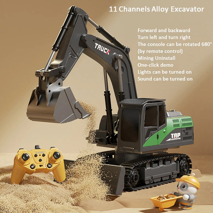 Remote Control Excavator Toy Car with Lights & Sound for Kids