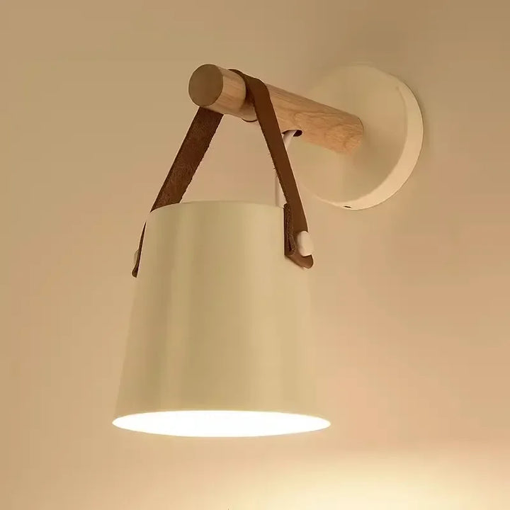 Wood and Leather Wall Lamp | Hanging Bedside Light Fixture