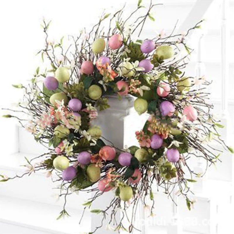 Easter Egg Wreath with Bow Ribbon Garland for Home Decor 2023-Orizon Depot
