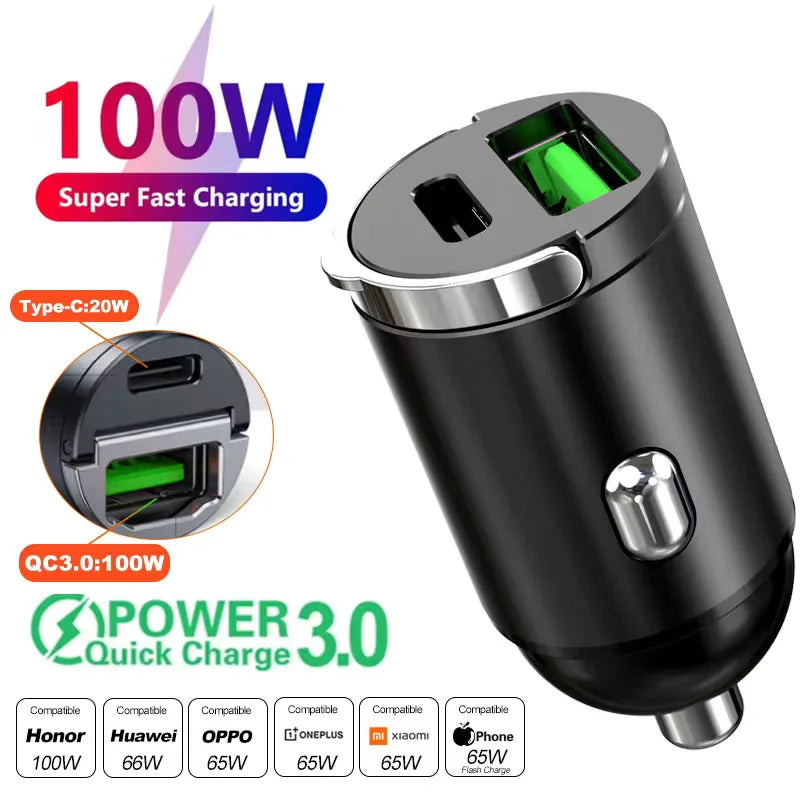 100W/200W PD QC3.0 Mini Car Charger
