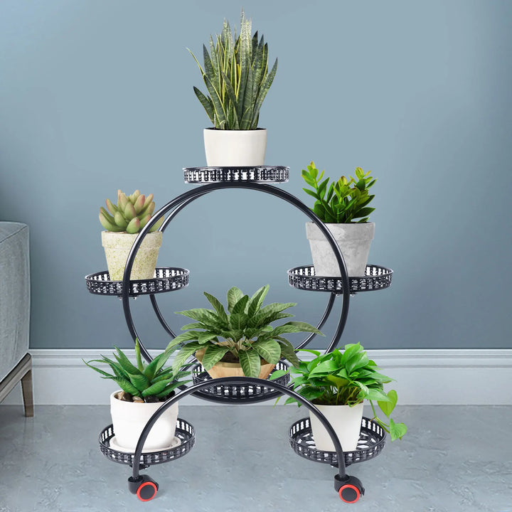 Metal Plant Stand on Wheels | 6-Tier Flower Pot Holder for Home & Garden
