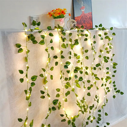 Christmas's + Battery-Powered Green Leaf Fairy Lights for Home Decor