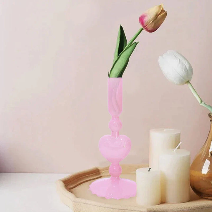 Retro Heart-Shaped Glass Candle Holder for Weddings & Home Decor-Orizon Depot