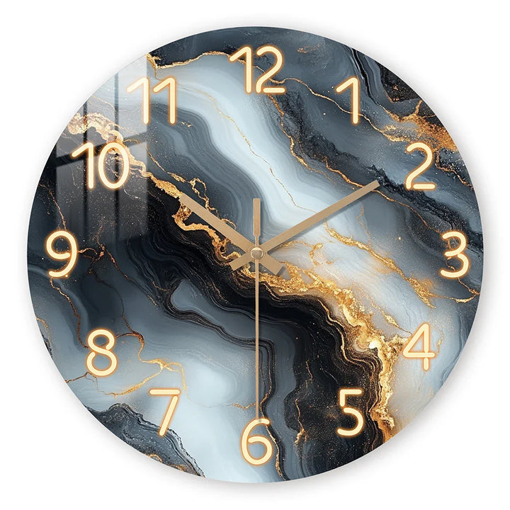 Elegant Blue & Gold Marble Wall Clock | Quiet Wooden Style
