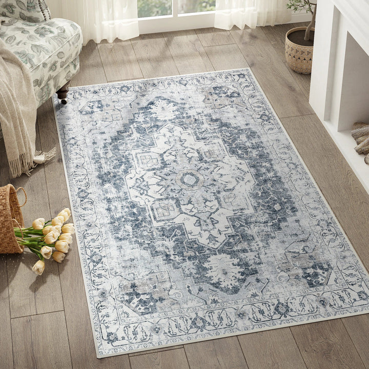 Foldable Non-Slip Oriental Style Medallion Rug for Home Decor