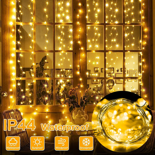 Christmas's LED Fairy String Curtain Lights with Remote - 8 Modes for