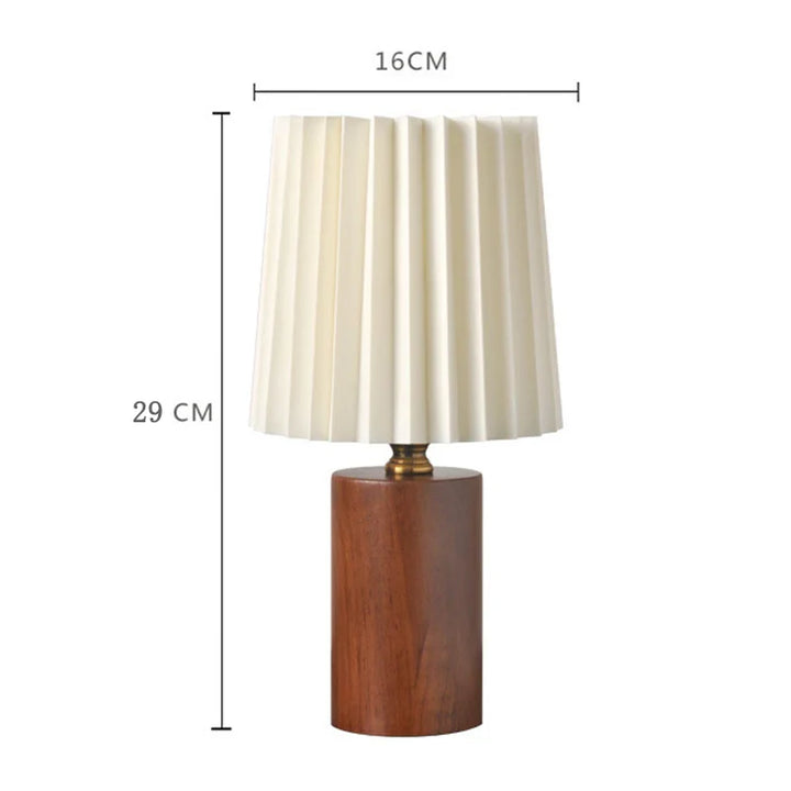 Medieval Style Pleated Table Lamp with Nordic Wood Base Design