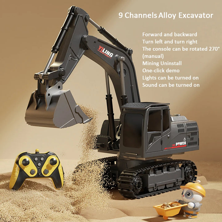 Remote Control Excavator Toy Car with Lights & Sound for Kids
