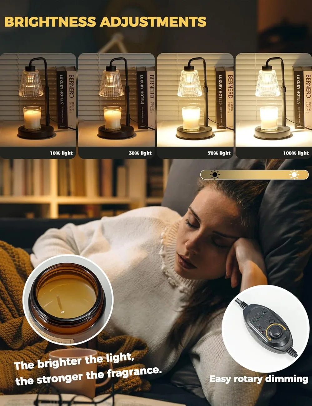 Candle Warmer Lamp with Timer, Dimmable, Adjustable Height