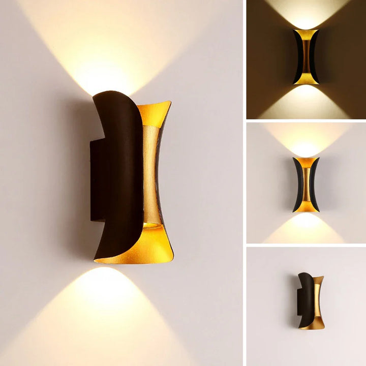 Sleek Black and Gold Waterproof LED Wall Light Fixture