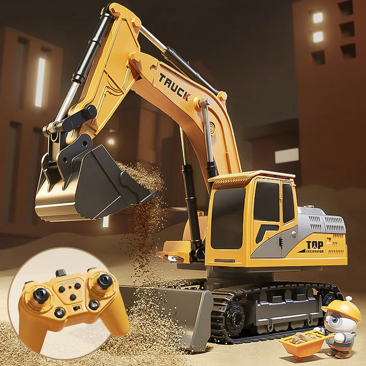 Remote Control Excavator Toy Car with Lights & Sound for Kids