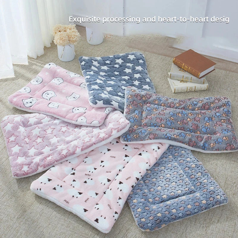 Cozy Flannel Pet Sleeping Mat for Dogs and Cats - Winter Bed Cushion