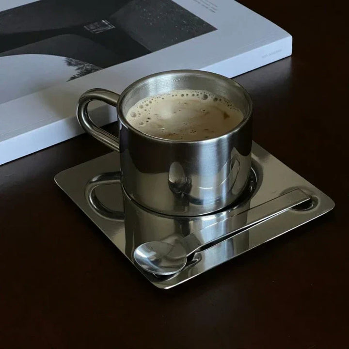 Stainless Steel Coffee Cup with Tray - Durable and Stylish Set-Orizon Depot