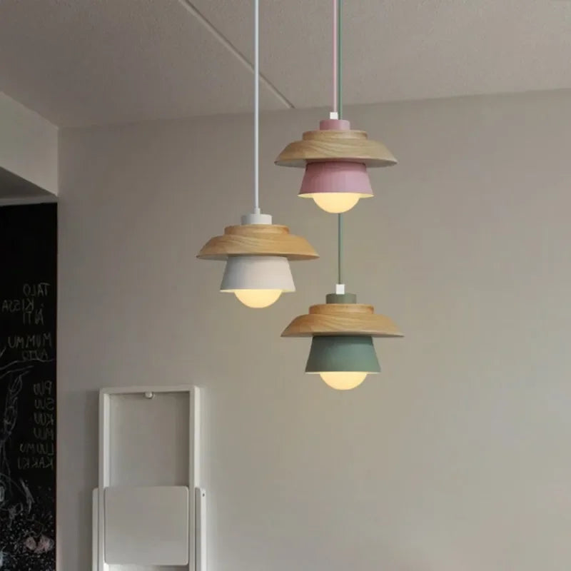 Colorful Macaron Design Nordic Wood Pendant Light