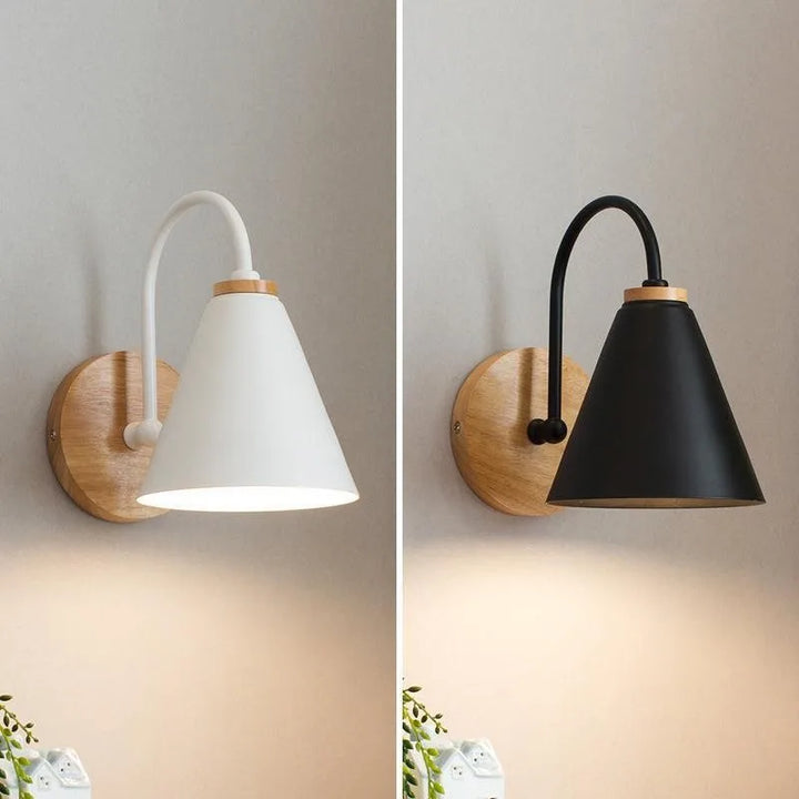 Scandinavian Wood and Iron Wall Light Fixture