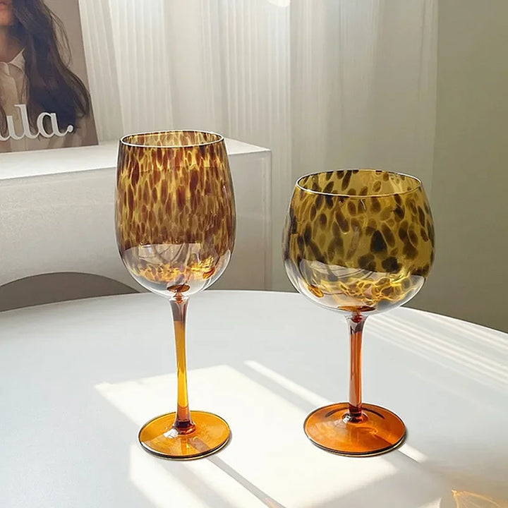 Vintage Amber Leopard-Print Wine Glass - Elegant Drinkware-Orizon Depot