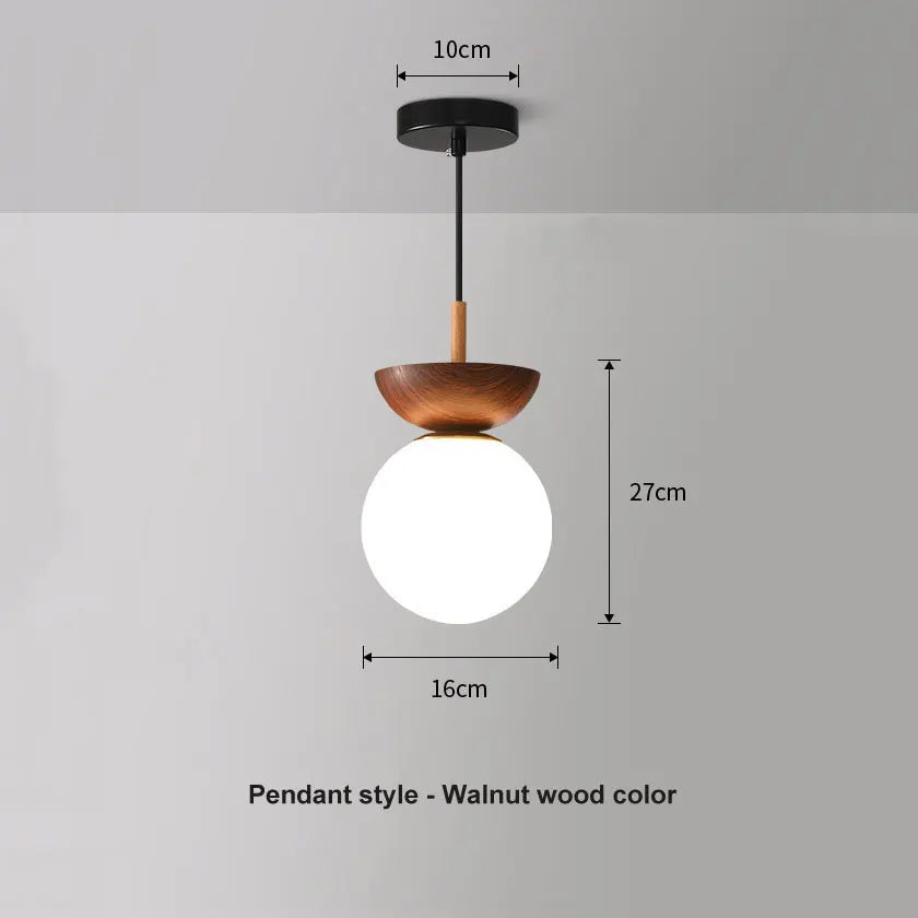 Nordic Glass Ball Ceiling and Pendant Light with Wood Finish