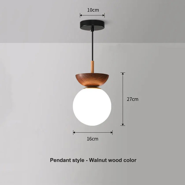 Nordic Glass Ball Ceiling and Pendant Light with Wood Finish