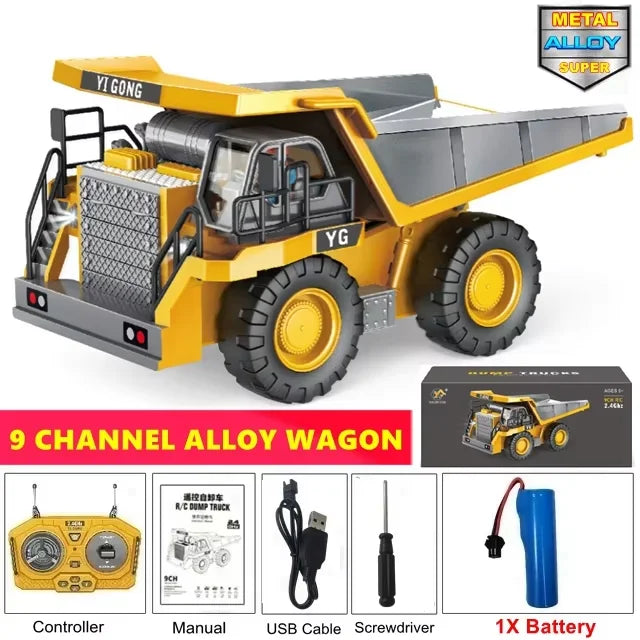 Remote Control 4WD Excavator Dump Truck Bulldozer Toy for Kids