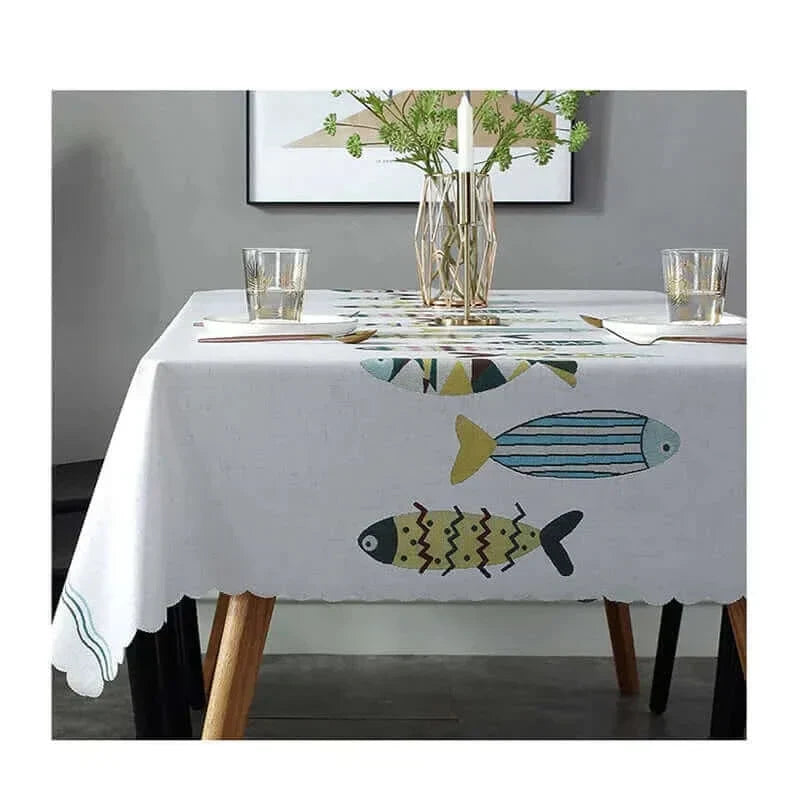 Rectangular Stain-Resistant Tablecloth with Aquatic Design-Orizon Depot