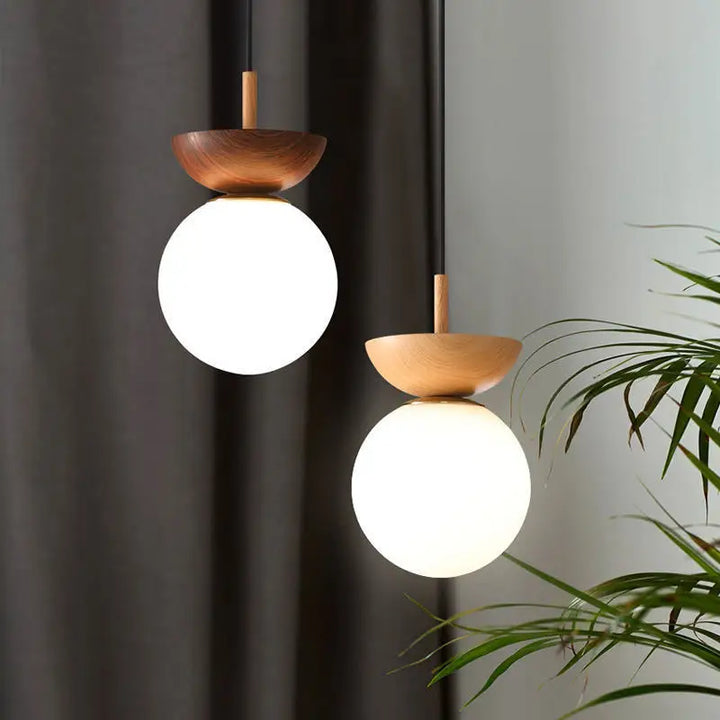 Nordic Glass Ball Ceiling and Pendant Light with Wood Finish