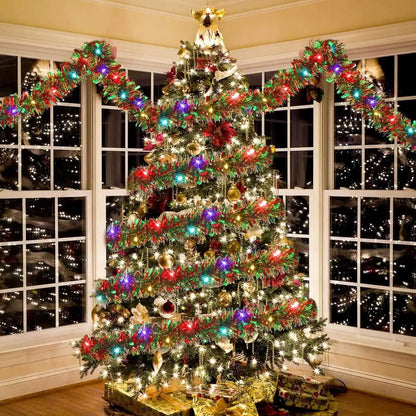 Christmas's Metallic Tinsel Garland with LED Lights for Home Decor