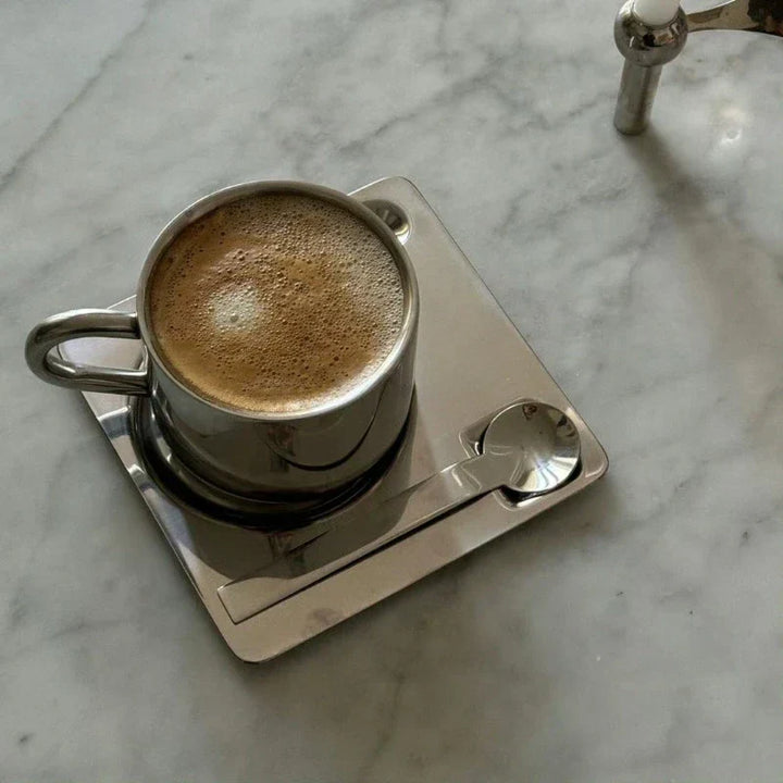 Stainless Steel Coffee Cup with Tray - Durable and Stylish Set-Orizon Depot
