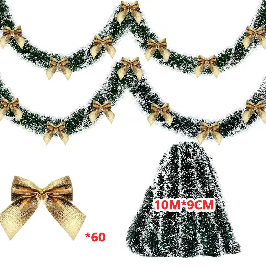Christmas's 2/4/6/10M Green Tinsel Ribbons with Bow for Holiday Decor