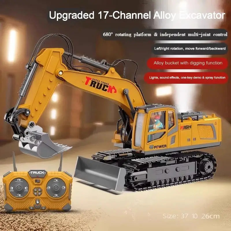 Remote Control Excavator Toy Car with Lights & Sound for Kids